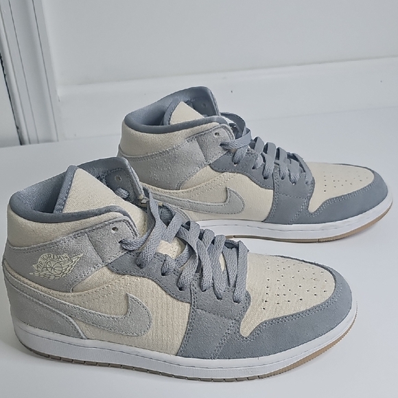Nike Air Jordan 1 Mid Beige & Grey Suede Canvas main image 4